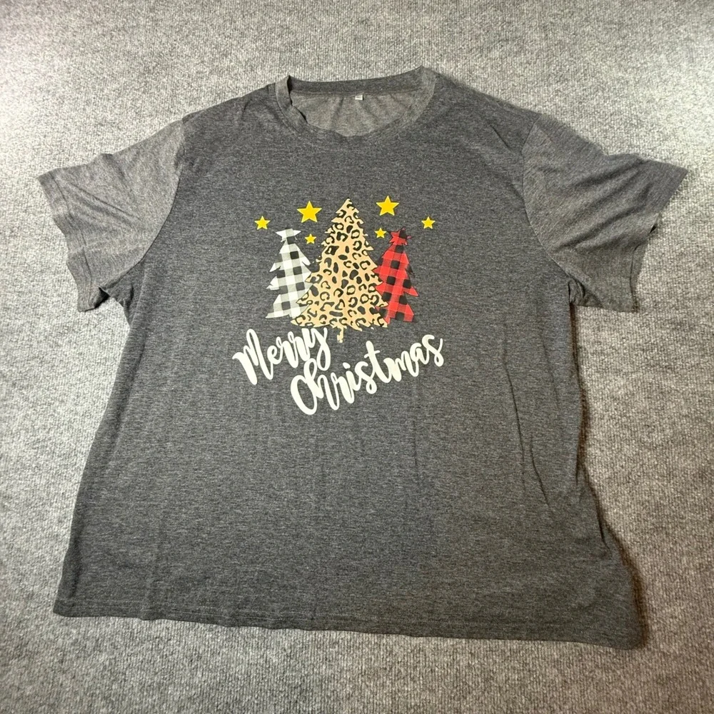 3XL Christmas Tree Graphic T-Shirt Gray Holiday Raglan Sleeve Top‎
